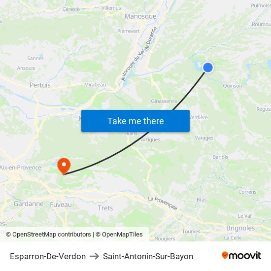 Esparron-De-Verdon to Saint-Antonin-Sur-Bayon map