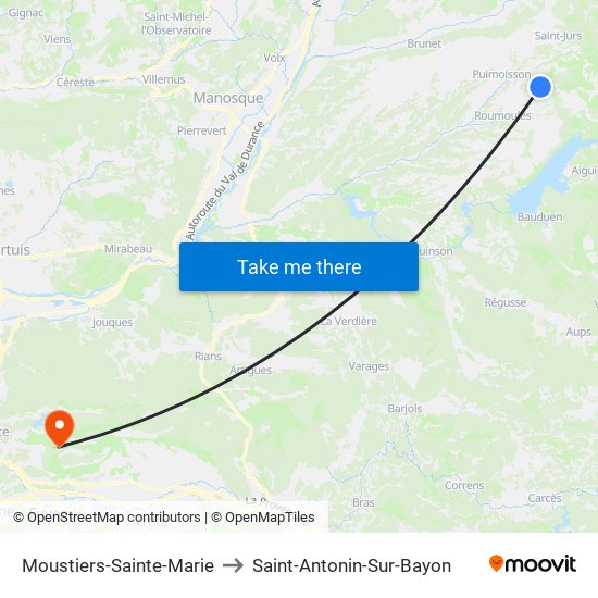 Moustiers-Sainte-Marie to Saint-Antonin-Sur-Bayon map