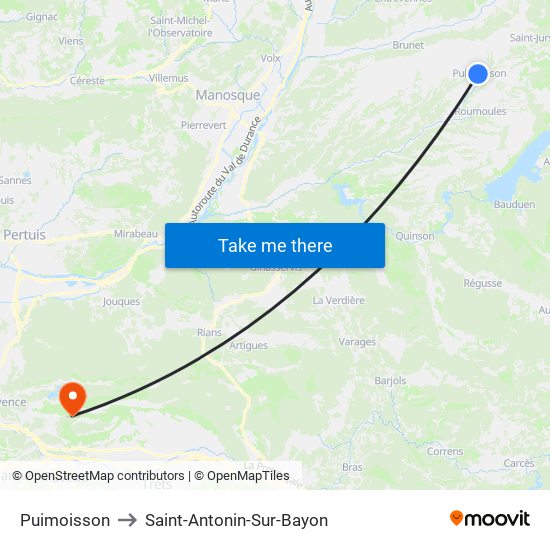 Puimoisson to Saint-Antonin-Sur-Bayon map