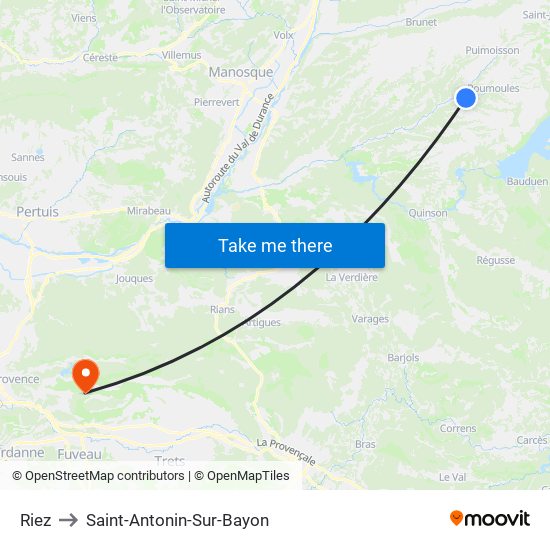 Riez to Saint-Antonin-Sur-Bayon map