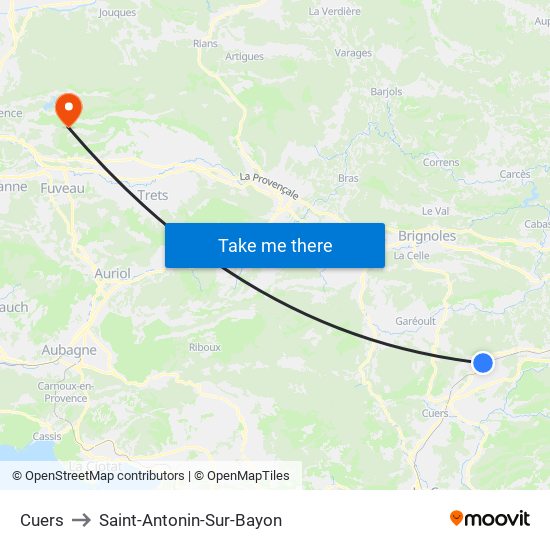 Cuers to Saint-Antonin-Sur-Bayon map