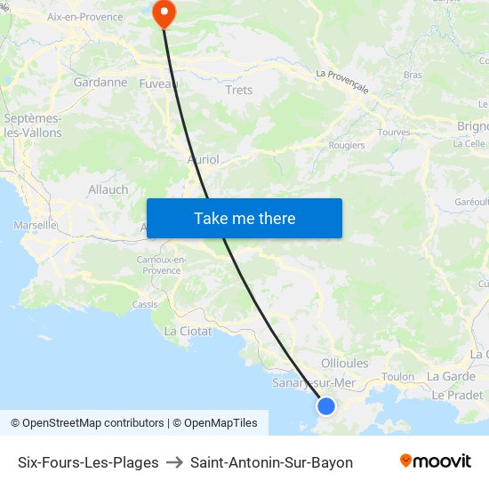 Six-Fours-Les-Plages to Saint-Antonin-Sur-Bayon map