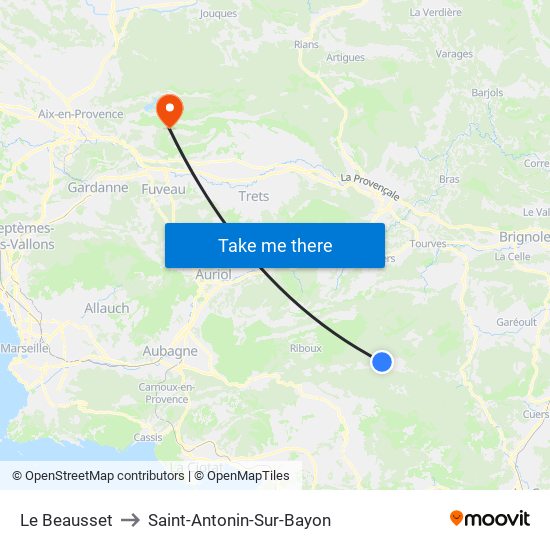 Le Beausset to Saint-Antonin-Sur-Bayon map