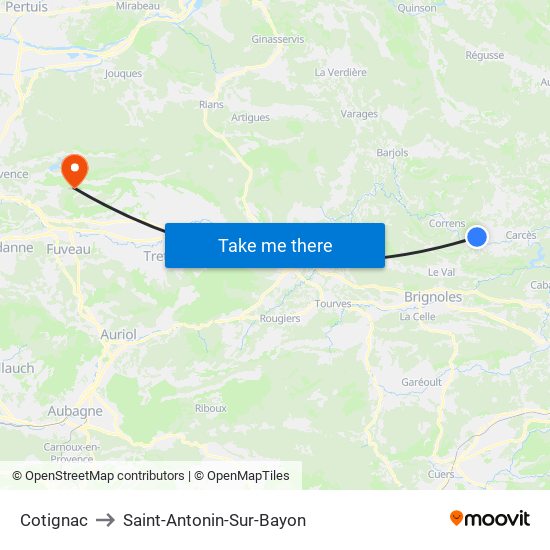 Cotignac to Saint-Antonin-Sur-Bayon map