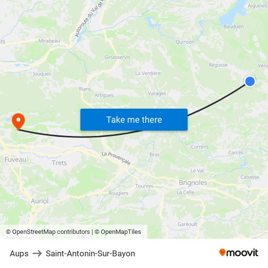 Aups to Saint-Antonin-Sur-Bayon map