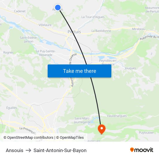 Ansouis to Saint-Antonin-Sur-Bayon map