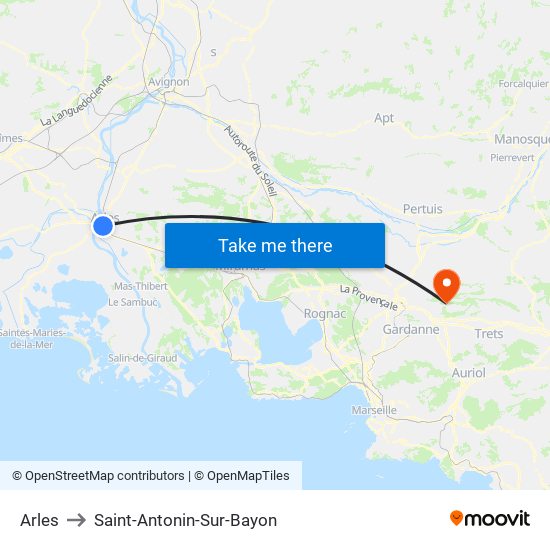 Arles to Saint-Antonin-Sur-Bayon map