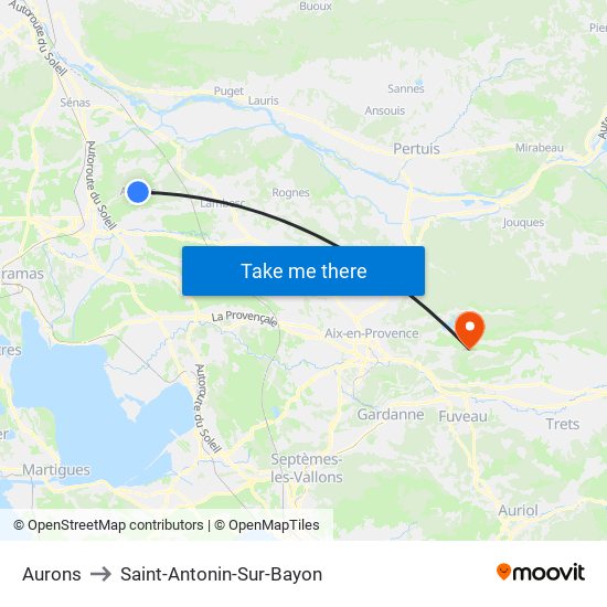 Aurons to Saint-Antonin-Sur-Bayon map