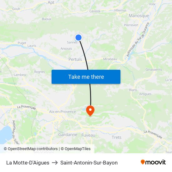 La Motte-D'Aigues to Saint-Antonin-Sur-Bayon map