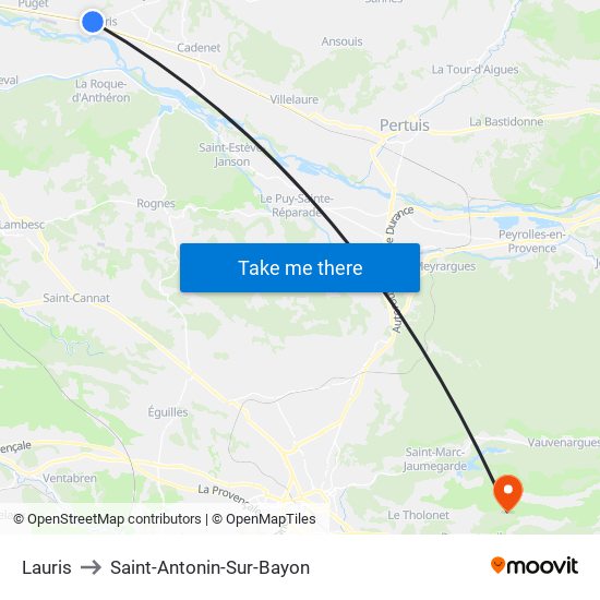 Lauris to Saint-Antonin-Sur-Bayon map