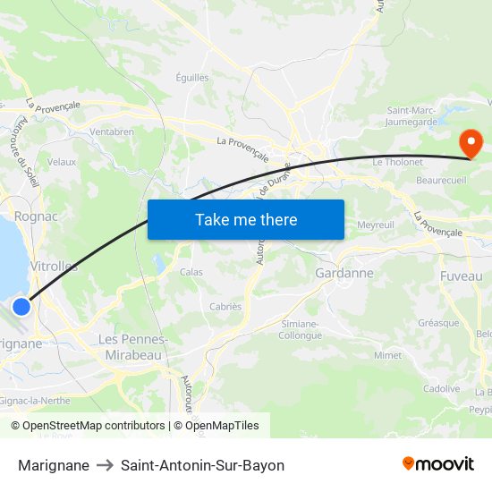 Marignane to Saint-Antonin-Sur-Bayon map