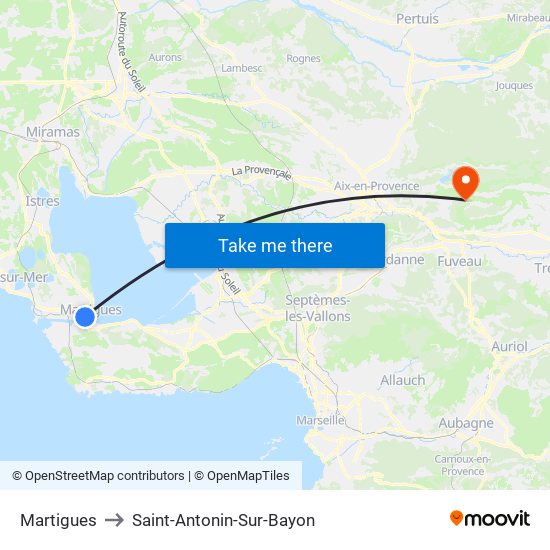 Martigues to Saint-Antonin-Sur-Bayon map