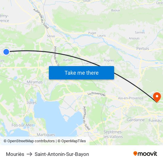 Mouriès to Saint-Antonin-Sur-Bayon map