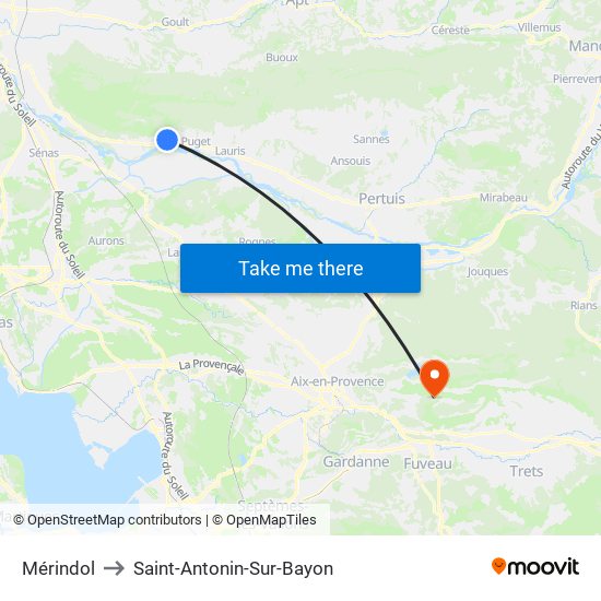 Mérindol to Saint-Antonin-Sur-Bayon map