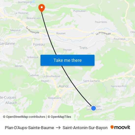 Plan-D'Aups-Sainte-Baume to Saint-Antonin-Sur-Bayon map
