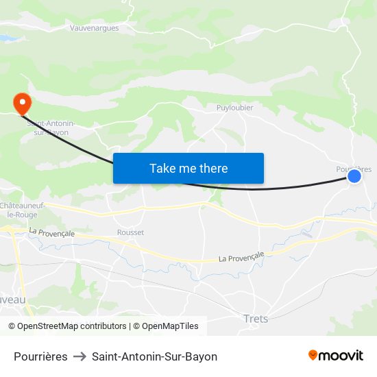Pourrières to Saint-Antonin-Sur-Bayon map