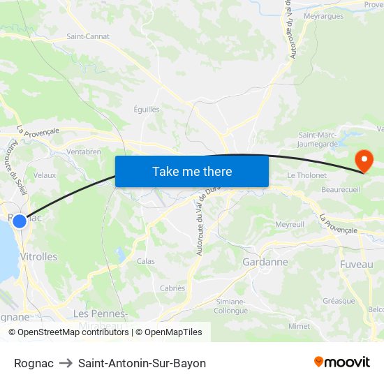 Rognac to Saint-Antonin-Sur-Bayon map