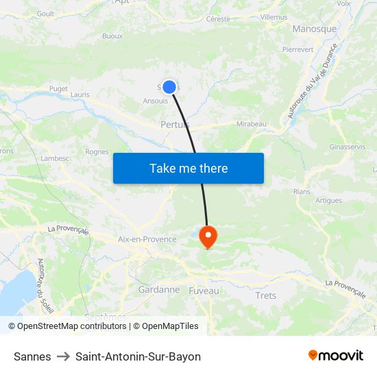 Sannes to Saint-Antonin-Sur-Bayon map