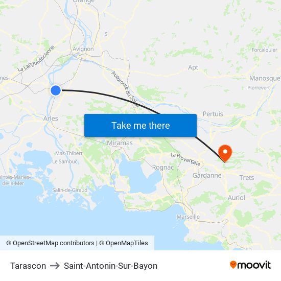 Tarascon to Saint-Antonin-Sur-Bayon map