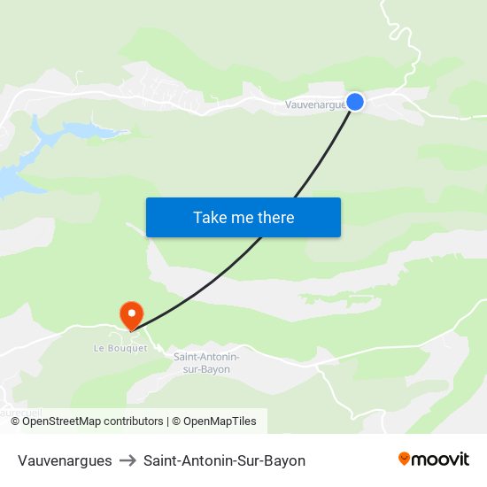 Vauvenargues to Saint-Antonin-Sur-Bayon map