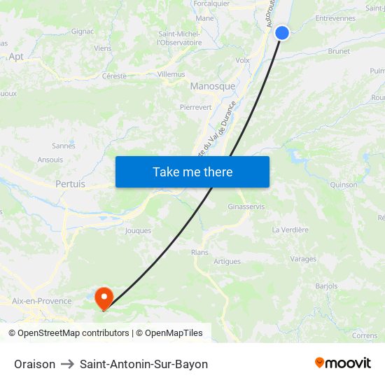 Oraison to Saint-Antonin-Sur-Bayon map