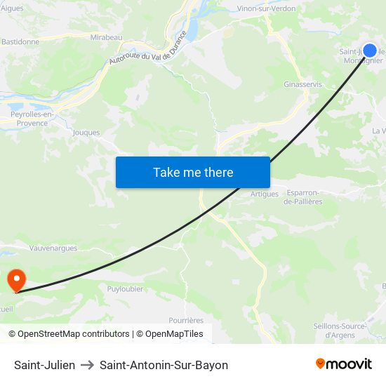 Saint-Julien to Saint-Antonin-Sur-Bayon map