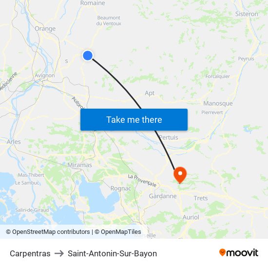 Carpentras to Saint-Antonin-Sur-Bayon map