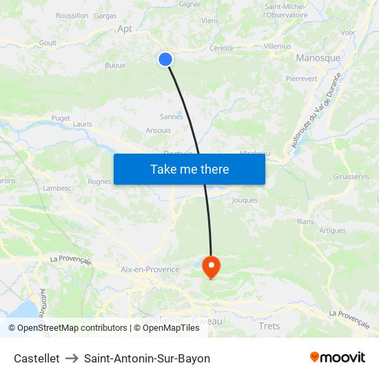 Castellet to Saint-Antonin-Sur-Bayon map