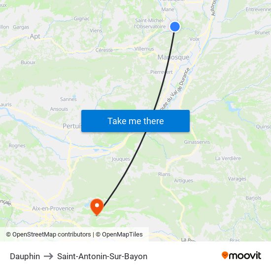 Dauphin to Saint-Antonin-Sur-Bayon map