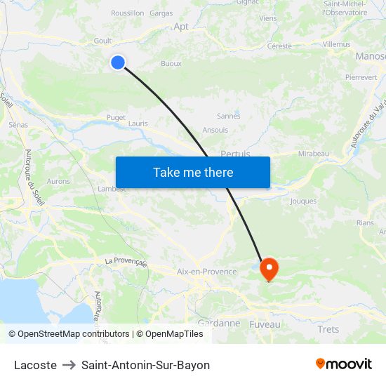 Lacoste to Saint-Antonin-Sur-Bayon map