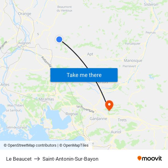 Le Beaucet to Saint-Antonin-Sur-Bayon map