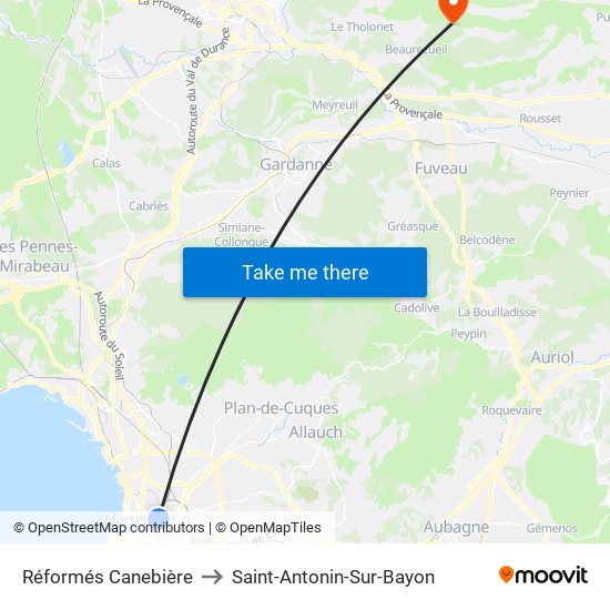 Réformés Canebière to Saint-Antonin-Sur-Bayon map