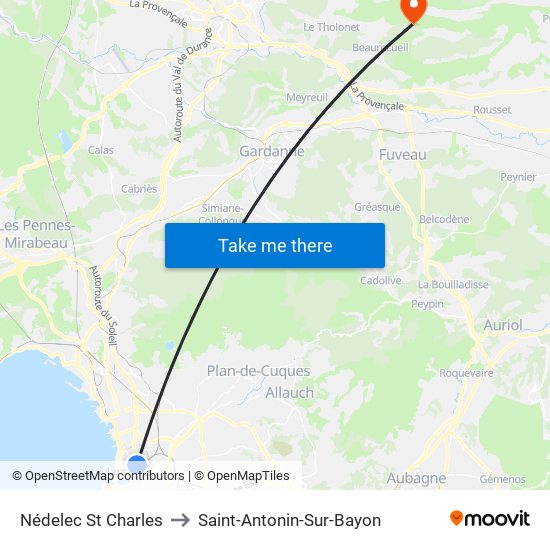 Nédelec St Charles to Saint-Antonin-Sur-Bayon map