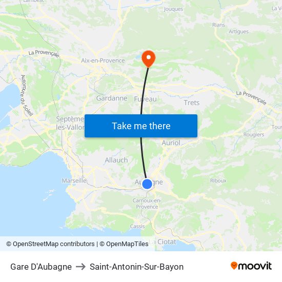 Gare D'Aubagne to Saint-Antonin-Sur-Bayon map