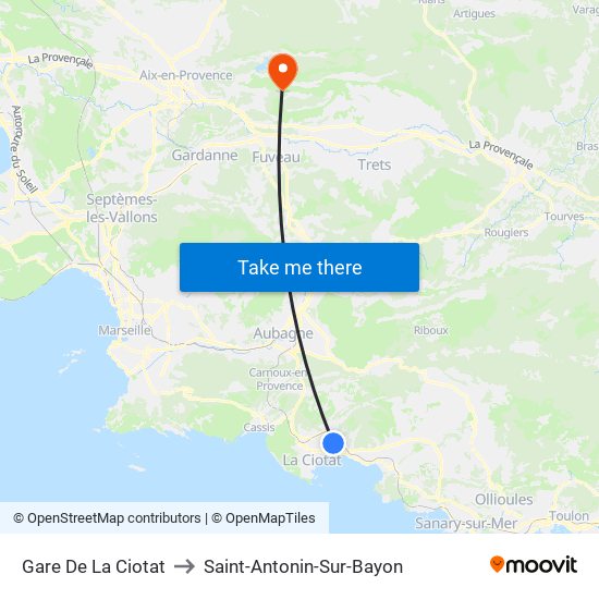 Gare De La Ciotat to Saint-Antonin-Sur-Bayon map