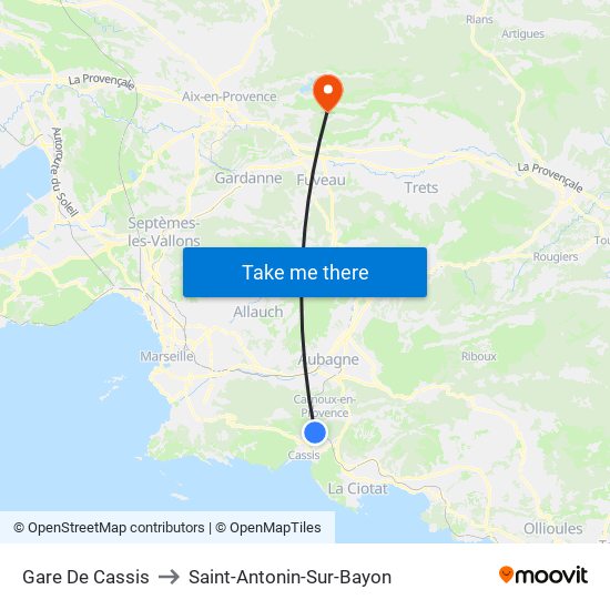 Gare De Cassis to Saint-Antonin-Sur-Bayon map