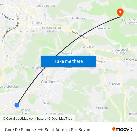 Gare De Simiane to Saint-Antonin-Sur-Bayon map