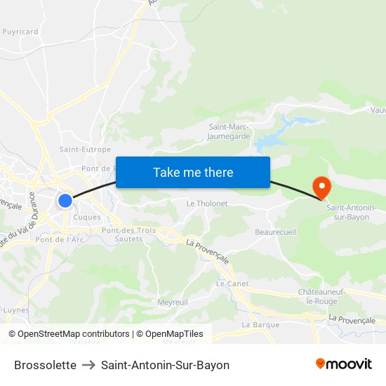 Brossolette to Saint-Antonin-Sur-Bayon map