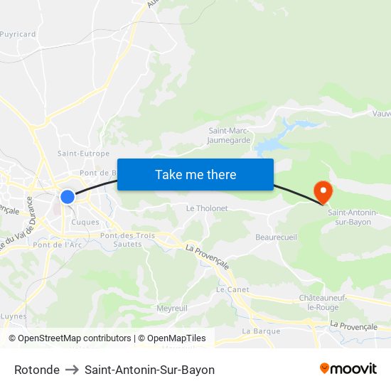 Rotonde to Saint-Antonin-Sur-Bayon map