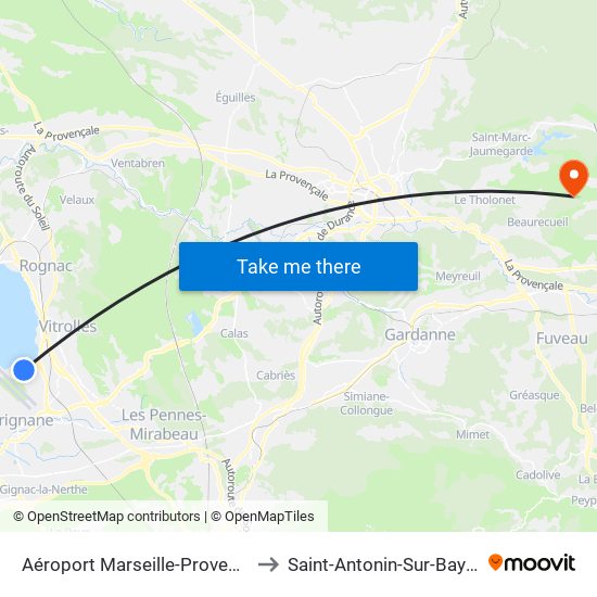 Aéroport Marseille-Provence to Saint-Antonin-Sur-Bayon map