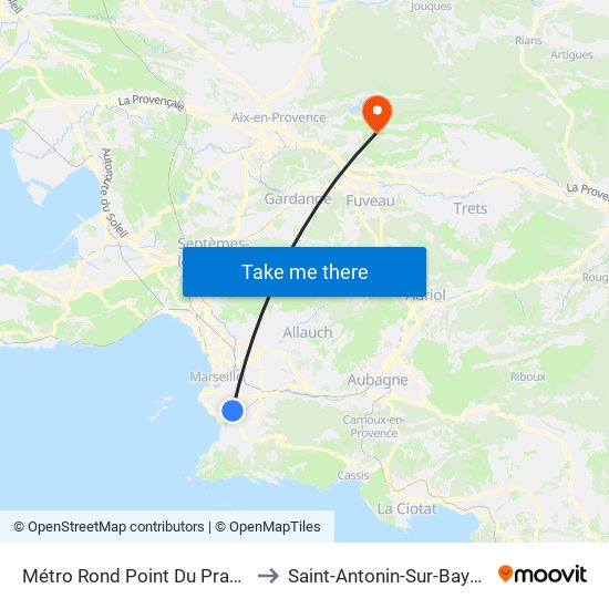 Métro Rond Point Du Prado to Saint-Antonin-Sur-Bayon map