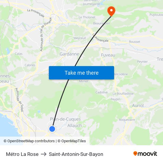 Métro La Rose to Saint-Antonin-Sur-Bayon map