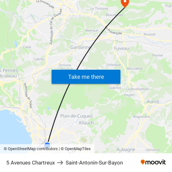 5 Avenues Chartreux to Saint-Antonin-Sur-Bayon map