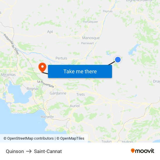 Quinson to Saint-Cannat map