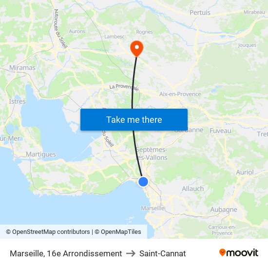 Marseille, 16e Arrondissement to Saint-Cannat map