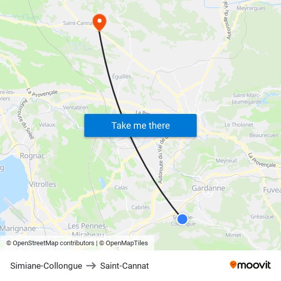 Simiane-Collongue to Saint-Cannat map