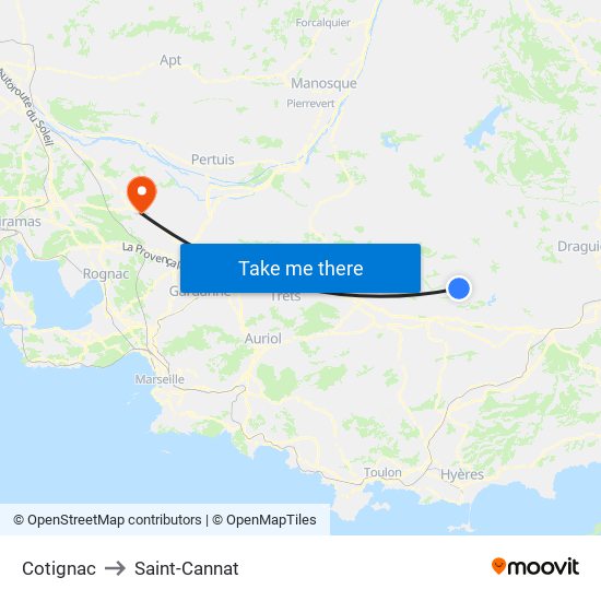 Cotignac to Saint-Cannat map
