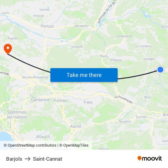 Barjols to Saint-Cannat map