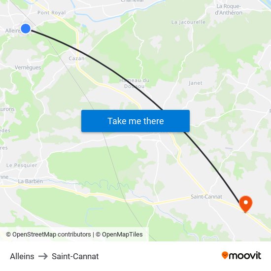 Alleins to Saint-Cannat map
