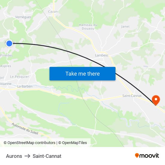 Aurons to Saint-Cannat map